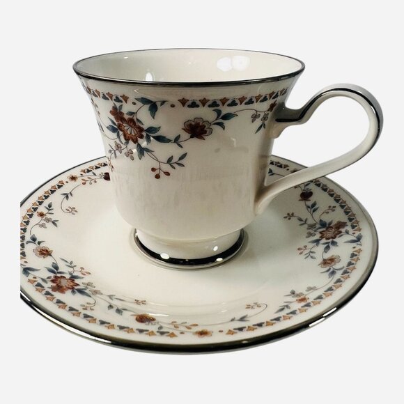 Noritake Ivory China Adagio 7237 Cup & Saucer Set Vintage Floral gold accents - Picture 1 of 8